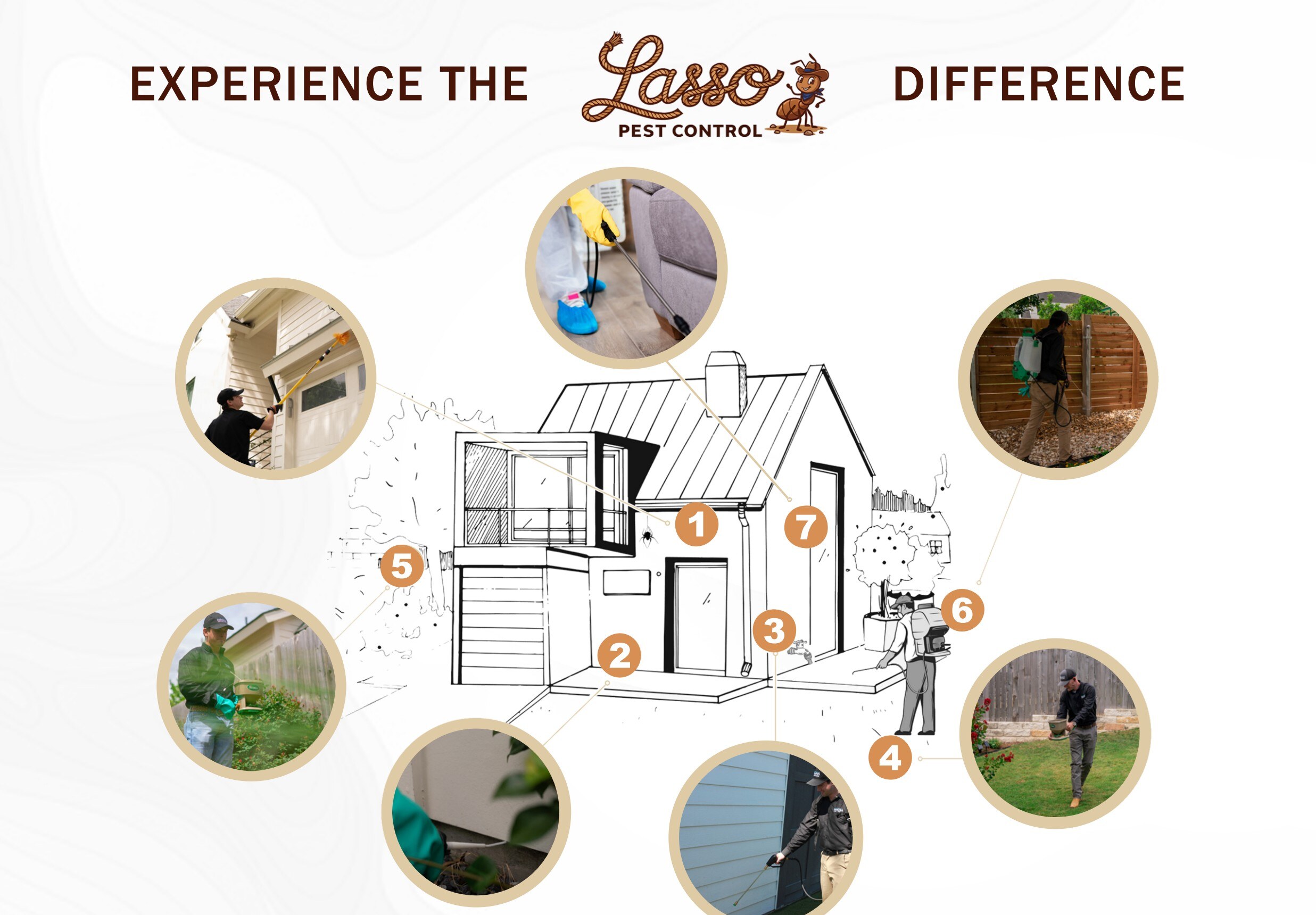 Diagram of the Lasso 7-Step Roundup showing treatment points around a home